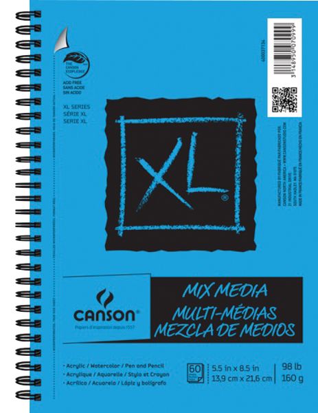 XL Mix Media Pad 7/"X 10/" Side Wire Heavyweight Fine Texture Wet and Dry Media..