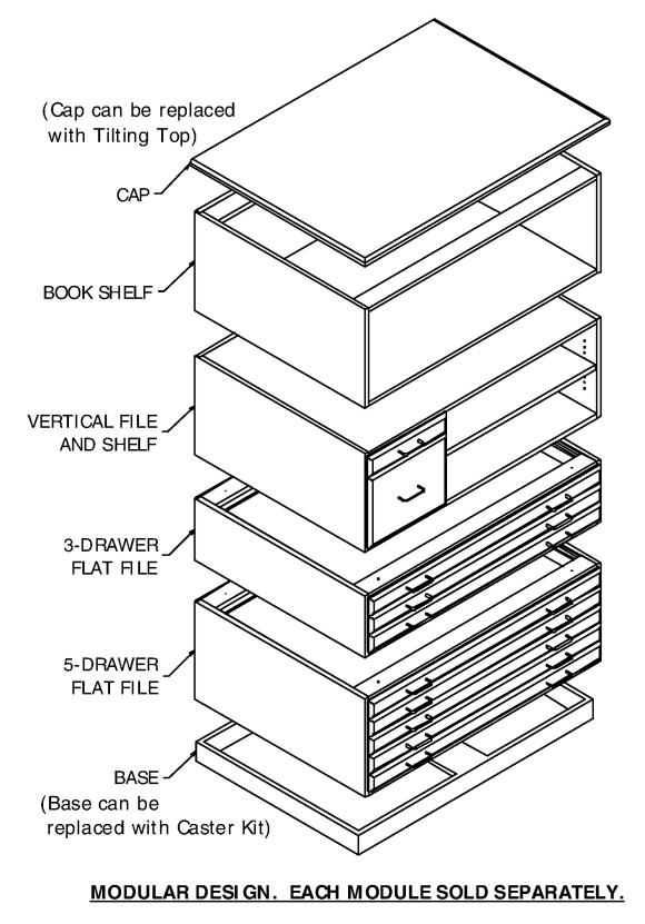 SMI Stained Medium Oak Finish Vertical File & Shelf for 24" x 36" Flat